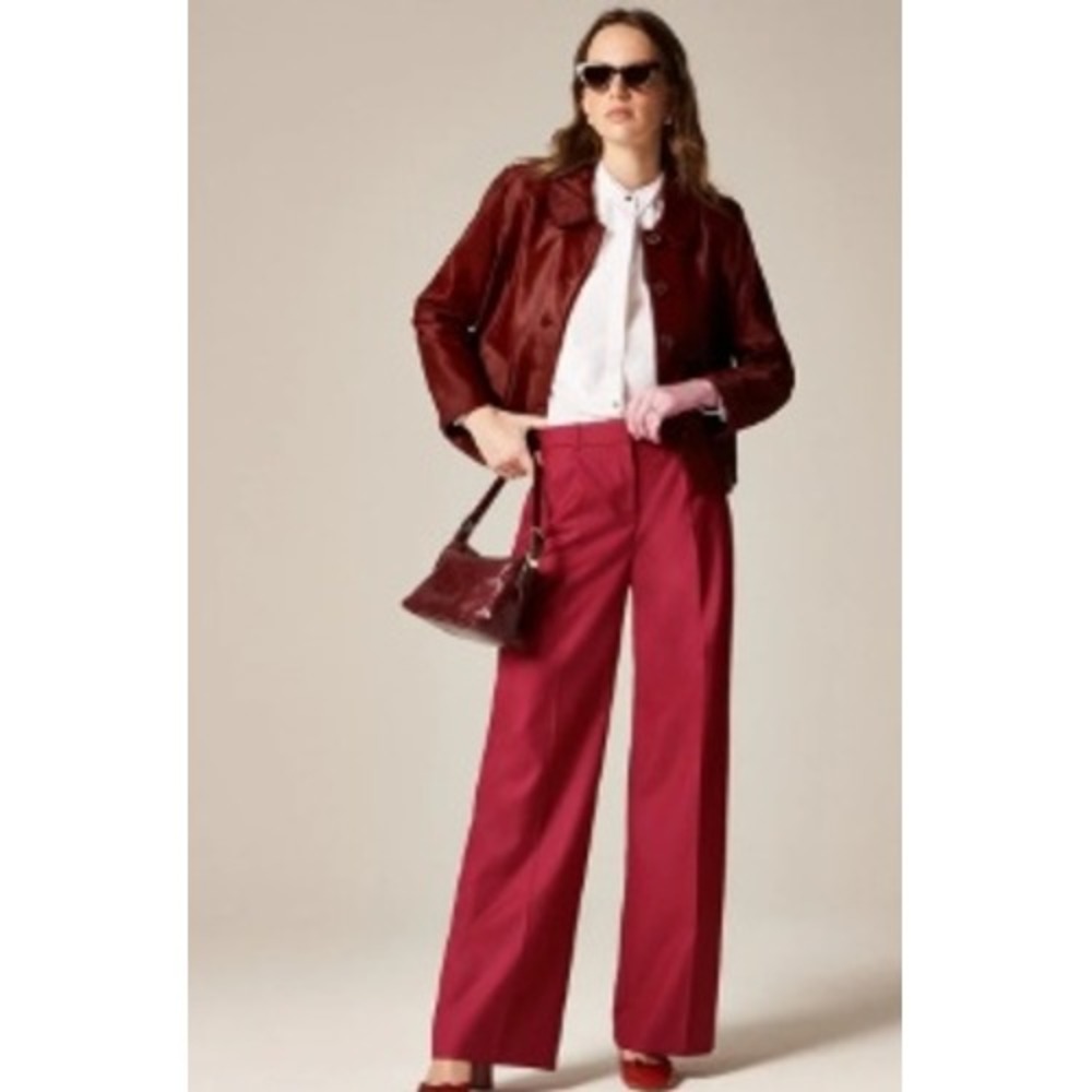 J Crew Relaxed Fit Pleated Pant Red Wool Blend 8 Tall CP749 Tall 33 Inseam NWOT